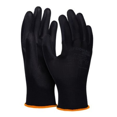 Szerelőkesztyű, PU, DONAU "Safety", 7/S méret, fekete