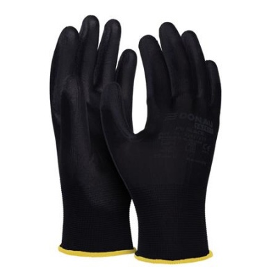Szerelőkesztyű, PU, DONAU "Safety", 8/M méret, fekete