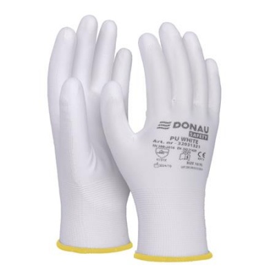 Szerelőkesztyű, PU, DONAU "Safety", 8/M méret, fehér