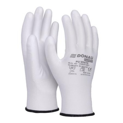 Szerelőkesztyű, PU, DONAU "Safety", 10/XL méret, fehér