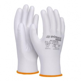 Szerelőkesztyű, PU, DONAU "Safety", 7/S méret, fehér