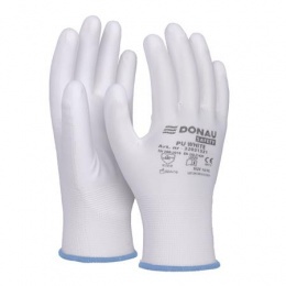 Szerelőkesztyű, PU, DONAU "Safety", 9/L méret, fehér