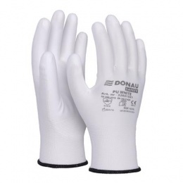 Szerelőkesztyű, PU, DONAU "Safety", 10/XL méret, fehér