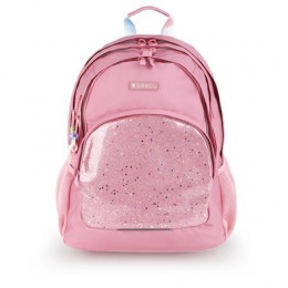 Hátizsák, iskolatáska, cipzáras, GABOL "Glam", rózsaszín csillámos